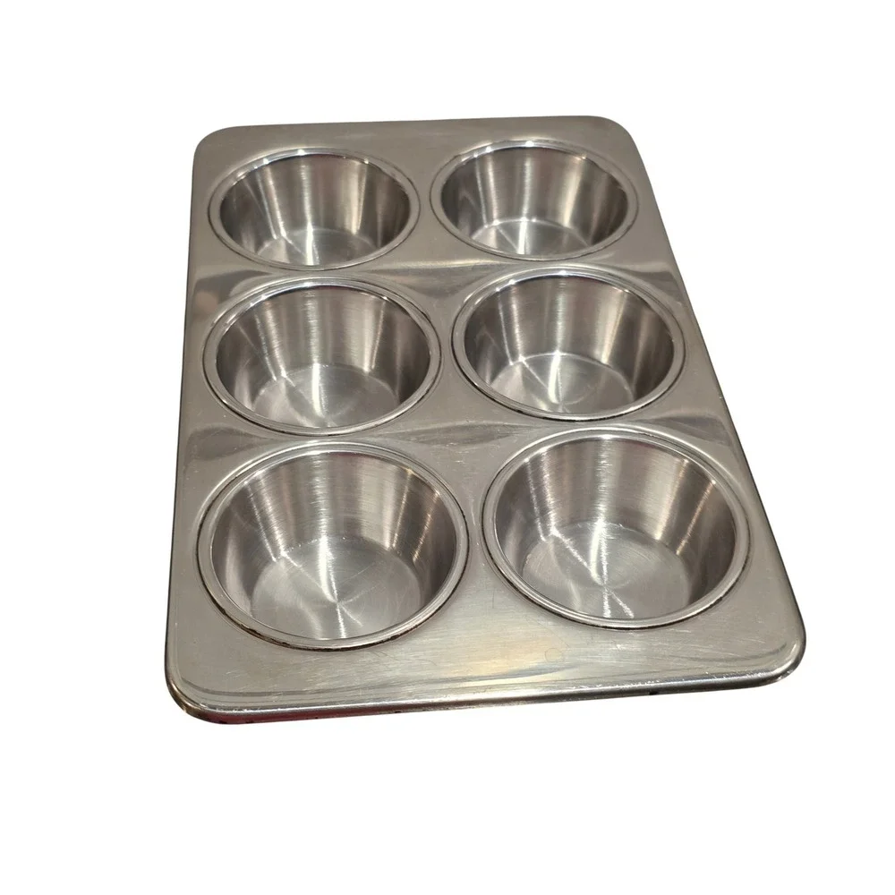 Vintage Revere Ware Stainless Steel 6 Cup Muffin Pan, Cupcake Tin #2516